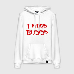 Толстовка-худи хлопковая женская I Need Blood, цвет: белый