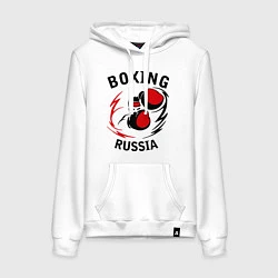 Толстовка-худи хлопковая женская Boxing Russia Forever, цвет: белый
