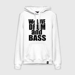 Толстовка-худи хлопковая женская We love drum and bass music, цвет: белый