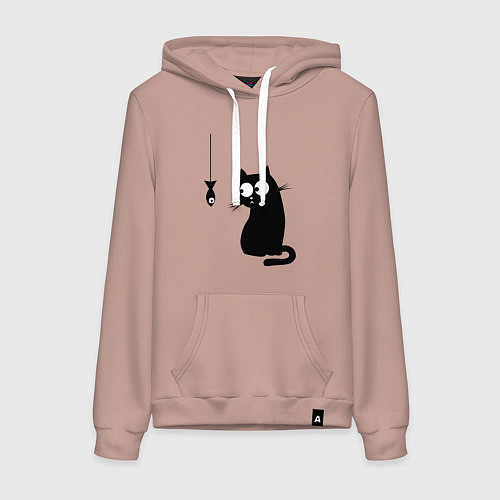 Женская толстовка-худи Кот и рыба / Пыльно-розовый – фото 1