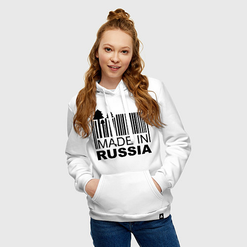 Женская толстовка-худи Made in Russia штрихкод / Белый – фото 3