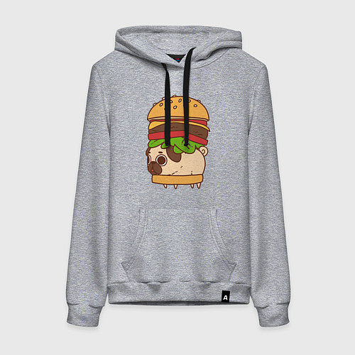 Женская толстовка-худи Мопс-бургер / Меланж – фото 1