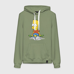 Толстовка-худи хлопковая женская Барт на скейте, цвет: авокадо