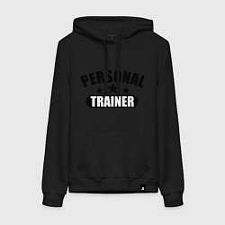 Толстовка-худи хлопковая женская Personal trainer, цвет: черный