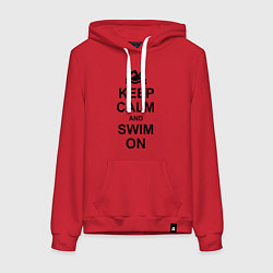 Толстовка-худи хлопковая женская Keep Calm & Swim On, цвет: красный