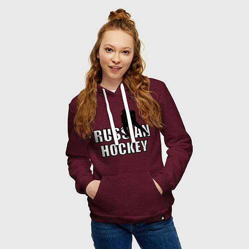 Женская толстовка-худи Russian hockey / Меланж-бордовый – фото 3