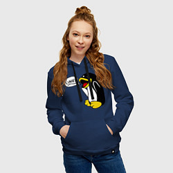 Толстовка-худи хлопковая женская Пингвин: Linux, цвет: тёмно-синий — фото 2
