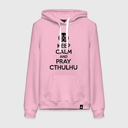 Толстовка-худи хлопковая женская Keep Calm & Pray Cthulhu, цвет: светло-розовый
