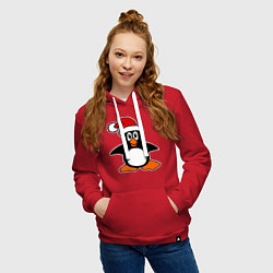 Толстовка-худи хлопковая женская Новогодний пингвин, цвет: красный — фото 2