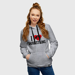 Толстовка-худи хлопковая женская I love wrestling, цвет: меланж — фото 2