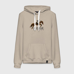Толстовка-худи хлопковая женская HORSE RIDING, цвет: миндальный