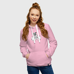 Толстовка-худи хлопковая женская Мопс пауэрлифтер, цвет: светло-розовый — фото 2