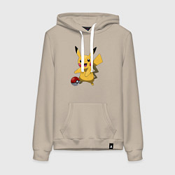Толстовка-худи хлопковая женская Пикачу, цвет: миндальный