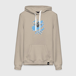 Толстовка-худи хлопковая женская Рваная тельняшка, цвет: миндальный