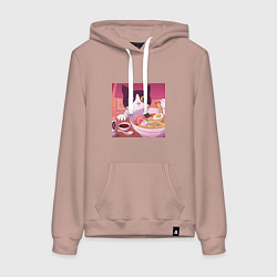 Толстовка-худи хлопковая женская Кот и лапша, цвет: пыльно-розовый