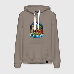 Толстовка-худи хлопковая женская Рождественский мопс, цвет: утренний латте