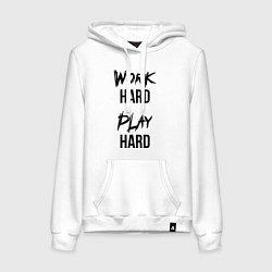 Толстовка-худи хлопковая женская Work hard Play hard, цвет: белый