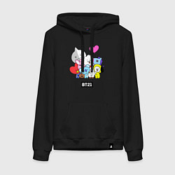 Толстовка-худи хлопковая женская BT21, цвет: черный