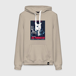 Толстовка-худи хлопковая женская Кот Терминатор пародия, цвет: миндальный
