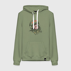 Толстовка-худи хлопковая женская СССР Кот космонавт, цвет: авокадо