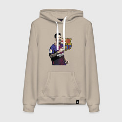 Толстовка-худи хлопковая женская Lionel Messi Barcelona Argentina, цвет: миндальный