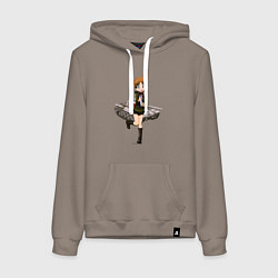 Толстовка-худи хлопковая женская ТАНКИСТКА, цвет: утренний латте