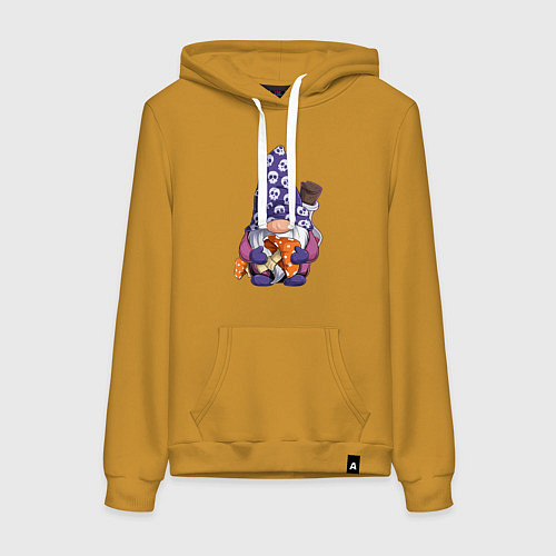 Женская толстовка-худи Гном с мухомором / Горчичный – фото 1