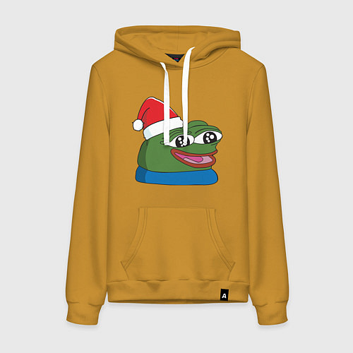 Женская толстовка-худи Pepe, pepe happy, Пепе хеппи, pepe happy new year / Горчичный – фото 1