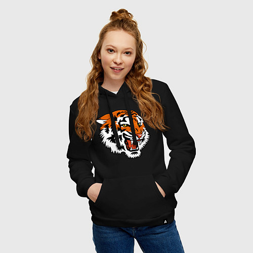 Женская толстовка-худи Smiling Tiger / Черный – фото 3