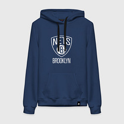 Толстовка-худи хлопковая женская Бруклин Нетс логотип, цвет: тёмно-синий