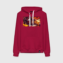 Толстовка-худи хлопковая женская Взгляд Ренгоку Клинок рассекающий демонов, цвет: маджента