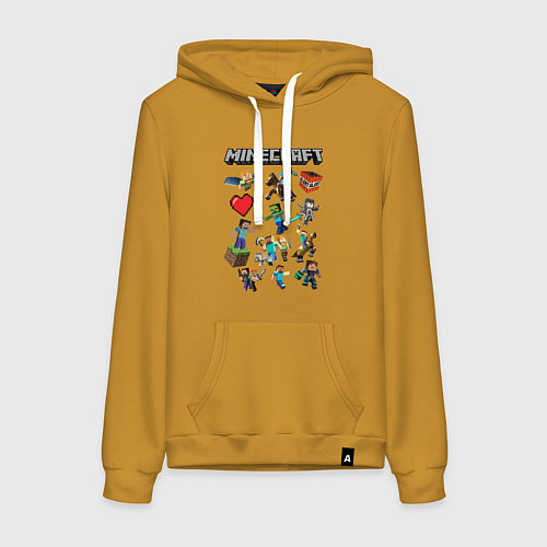 Женская толстовка-худи МИР МАНКРАФТА, ГЕРОИ И МОНСТРЫ ИГРЫ / Горчичный – фото 1