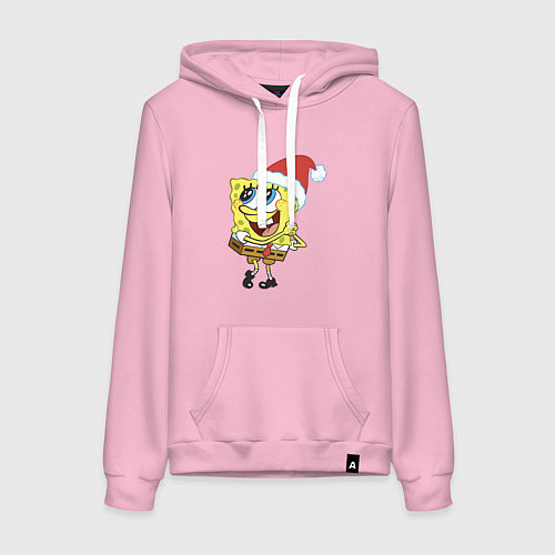 Женская толстовка-худи Рождественский Спанч Боб / Светло-розовый – фото 1