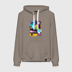 Толстовка-худи хлопковая женская Geometry Dash: Pixel Logo, цвет: утренний латте