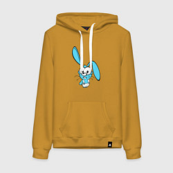 Толстовка-худи хлопковая женская Заяц пучеглазый голубенький, цвет: горчичный
