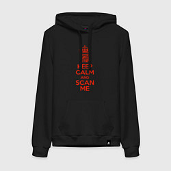 Толстовка-худи хлопковая женская Keep calm and scan me - fuck off, цвет: черный