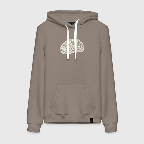 Женская толстовка-худи Спящий котик имитация вышивки / Утренний латте – фото 1