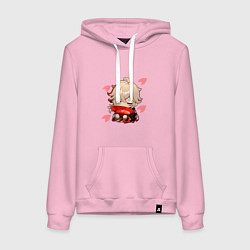 Толстовка-худи хлопковая женская Маленький Казуха ест геншин импакт, цвет: светло-розовый