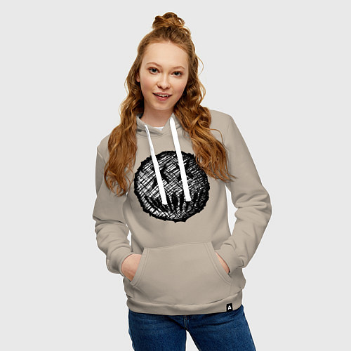 Женская толстовка-худи Жуткая рожица пиксельная / Миндальный – фото 3