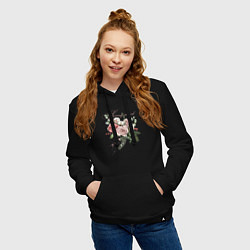 Толстовка-худи хлопковая женская Spring mood Flower, цвет: черный — фото 2