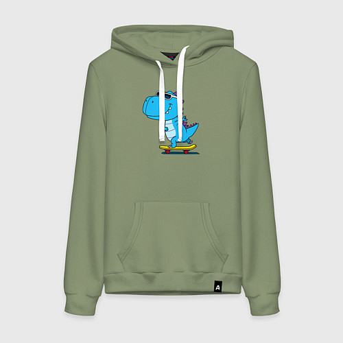 Женская толстовка-худи Динозавр скейтбордист / Авокадо – фото 1