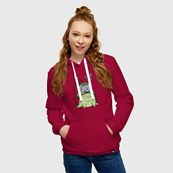 Толстовка-худи хлопковая женская ЛЯГУШКА ПОД ЦВЕТКОМ, цвет: маджента — фото 2
