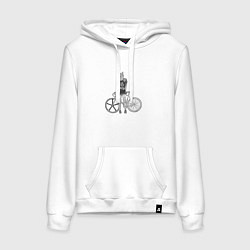 Толстовка-худи хлопковая женская Байк Панк и Велосипед, цвет: белый