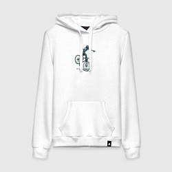 Толстовка-худи хлопковая женская Трюк на велике, цвет: белый