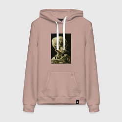 Толстовка-худи хлопковая женская Череп с горящей сигаретой Ван Гог, цвет: пыльно-розовый
