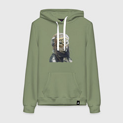Толстовка-худи хлопковая женская Кот - пилот The pilot Cat, цвет: авокадо