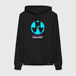 Толстовка-худи хлопковая женская Символ Fallout в неоновых цветах, цвет: черный