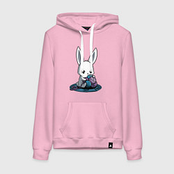 Толстовка-худи хлопковая женская Зайчонок обнял клубки The bunny hugged the balls, цвет: светло-розовый