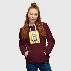 Толстовка-худи хлопковая женская Фарфоровая кукла влюбилась - Марин, цвет: меланж-бордовый — фото 2