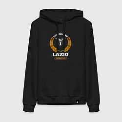 Толстовка-худи хлопковая женская Лого Lazio и надпись Legendary Football Club, цвет: черный